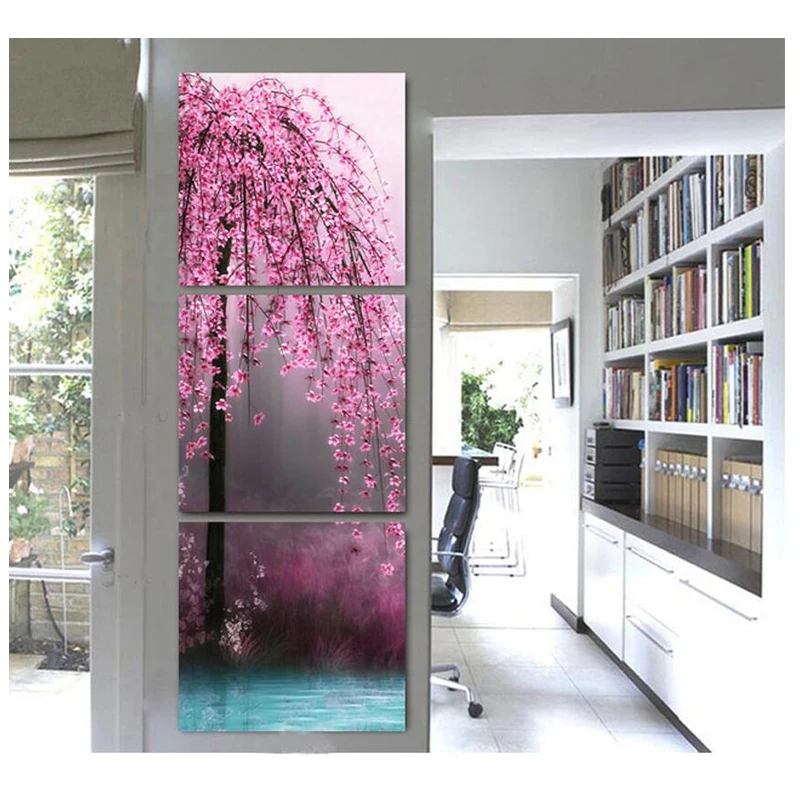 Алмазная Вертикальная картина Triptych Sakura полностью квадратная круглая вышивка