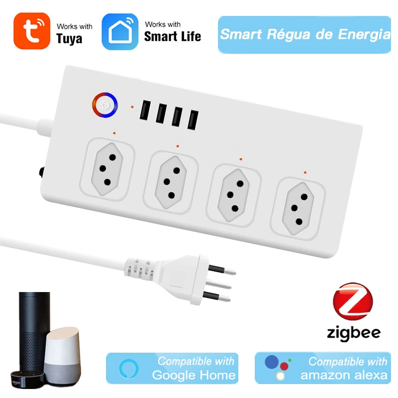 Бразильский умный удлинитель Zigbee, розетка Tuya Zigbee с 4 вилками и 4 USB-портами, индивидуальное управление, работает с Alexa Google Home
Бразильский умный удлинитель Zigbee, розетка Tuya Zigbee с 4 вилками и 4 USB-портами, индивидуальное управление, работает с Alexa Google Home