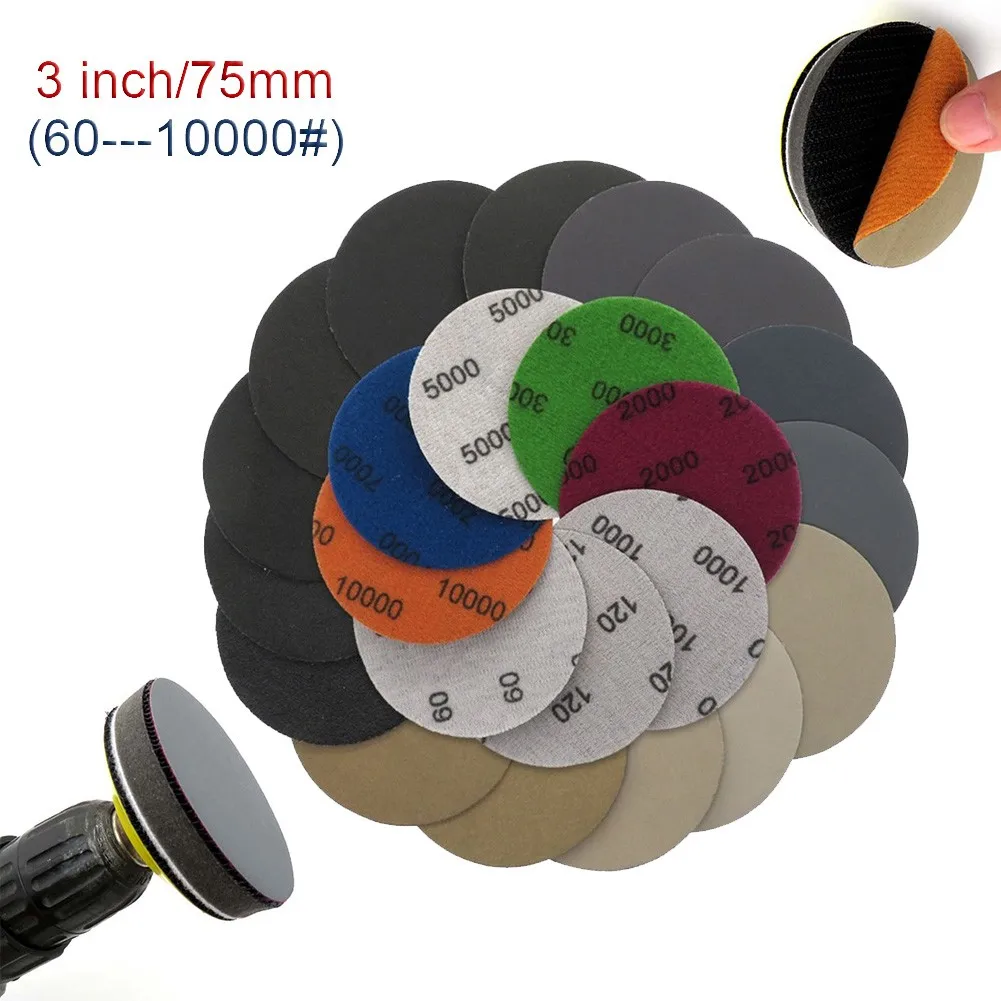 20pcs 3" Sanding Discs Silicon Carbide Hook And Loop Waterproof 75mm Sandpaper Grit 400—10000# For Woodworking Polishing
20pcs 3" Sanding Discs Silicon Carbide Hook And Loop Waterproof 75mm Sandpaper Grit 400—10000# For Woodworking Polishing