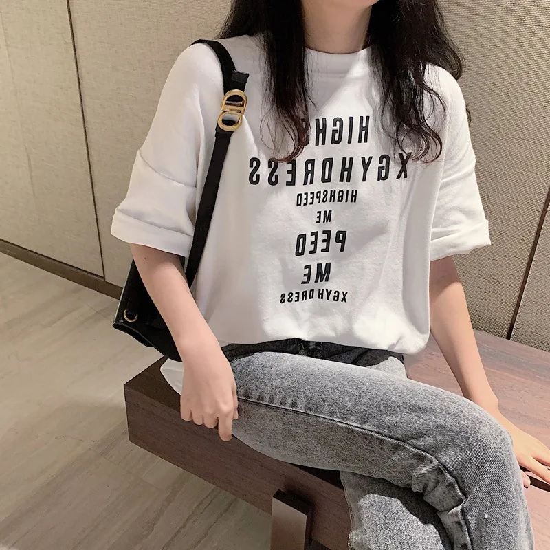 Vintage Letter Print T Shirts Women Spring Summer New Fashion Tops Mid Length O Neck Loose Casual Tees Grey White Basic T Shirt
Vintage Letter Print T Shirts Women Spring Summer New Fashion Tops Mid Length O Neck Loose Casual Tees Grey White Basic T Shirt
