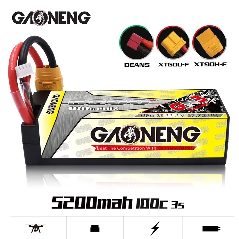 Литий-полимерный аккумулятор GAONENG 5200 мАч 3S1P 11,1 В 100C PLUS в жестком корпусе с разъемами XT60 T для радиоуправляемого автомобиля, лодки с четырьмя п...
Литий-полимерный аккумулятор GAONENG 5200 мАч 3S1P 11,1 В 100C PLUS в жестком корпусе с разъемами XT60 T для радиоуправляемого автомобиля, лодки с четырьмя п...
