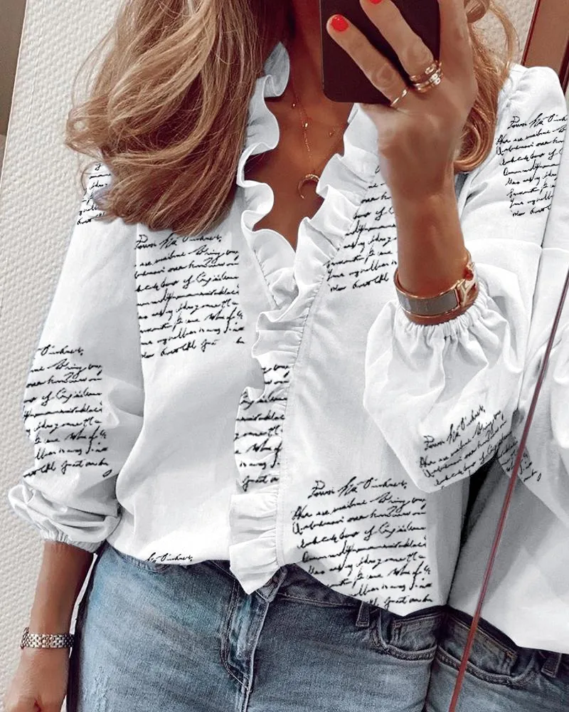 Women Summer Print Long Sleeve Ruffles Deep V Neck Top Lady Casual Basic Blouse Large Size
Women Summer Print Long Sleeve Ruffles Deep V Neck Top Lady Casual Basic Blouse Large Size