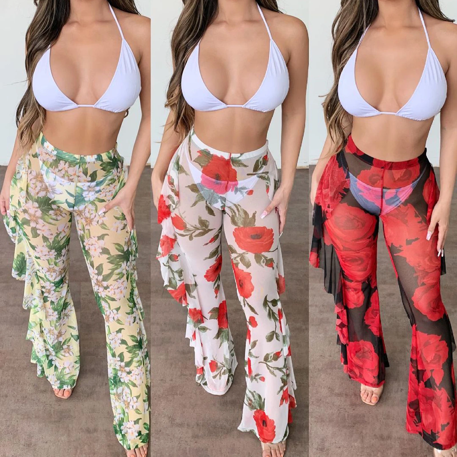 2021 Women Summer Cool See-through Bikini Cover Ups Floral Print High Waist Long Pants with Ruffles
2021 Women Summer Cool See-through Bikini Cover Ups Floral Print High Waist Long Pants with Ruffles