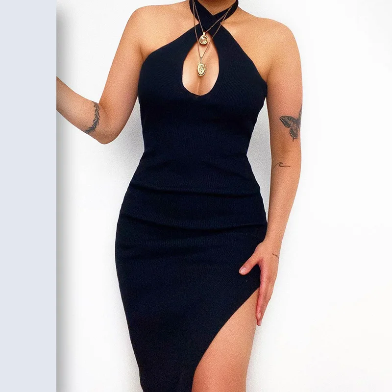 Mid-Dress Women Sleeveless Summer Sexy Halter Bodycon Knitted Hollow Out Elegant Party Dress For Women Clubwear 2021
Mid-Dress Women Sleeveless Summer Sexy Halter Bodycon Knitted Hollow Out Elegant Party Dress For Women Clubwear 2021
