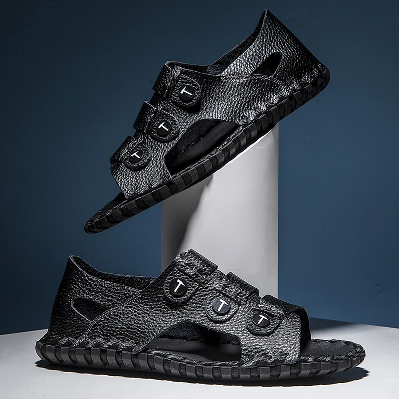 Split Leather Summer Beach Sandals Man Hollow Out Open Toe Flats Fashion Outdoor House Casual Sandals Black White Fast Shipping
Split Leather Summer Beach Sandals Man Hollow Out Open Toe Flats Fashion Outdoor House Casual Sandals Black White Fast Shipping