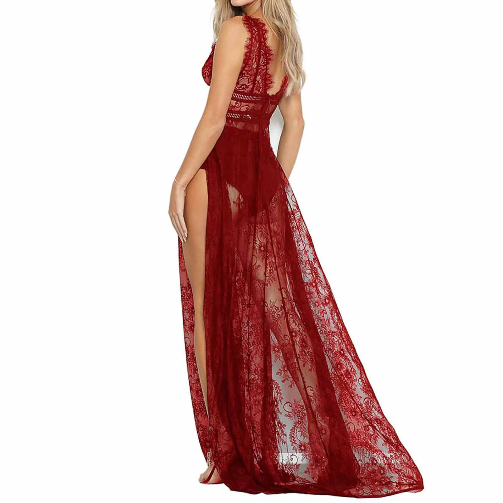 Womens Lingerie See-through Lace Dress Sheer V Neck Sides Split Maxi Dresses Clubwear Nightgown Sleepwear
Womens Lingerie See-through Lace Dress Sheer V Neck Sides Split Maxi Dresses Clubwear Nightgown Sleepwear