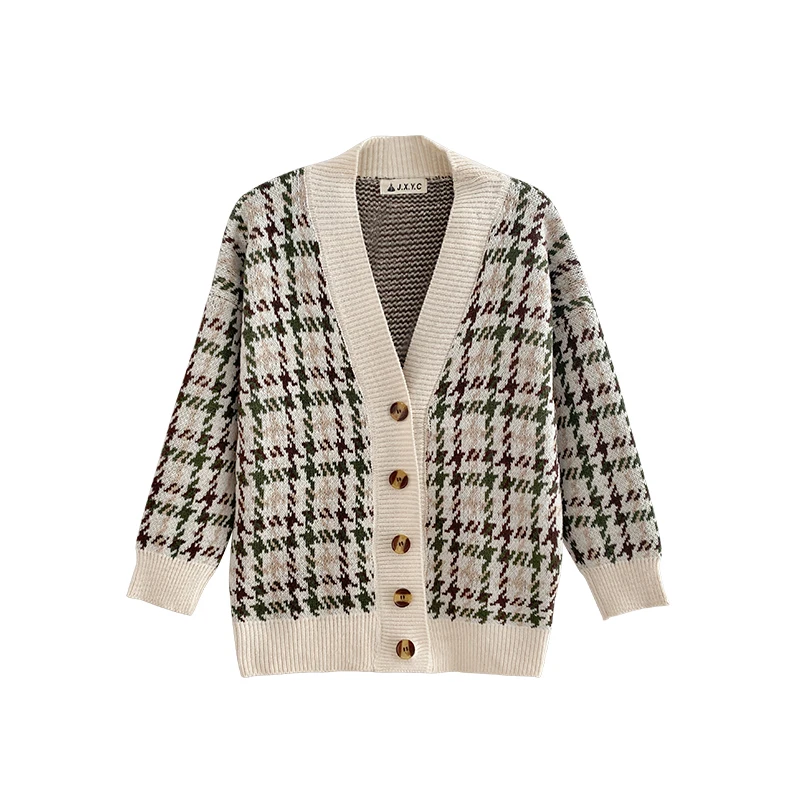 New 2020 Autumn Winter Women's Loose Sweaters Plaid V-Neck Buttons Cardigans Fashionable Korean Ladies Knitwears Outerwear Tops
New 2020 Autumn Winter Women's Loose Sweaters Plaid V-Neck Buttons Cardigans Fashionable Korean Ladies Knitwears Outerwear Tops