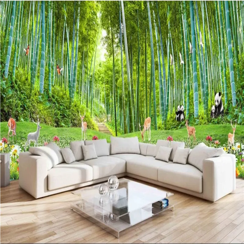 Пользовательские большие зеленые 3D фото обои из натурального бамбукового леса
