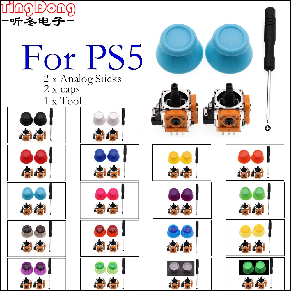 TingDong 2 x 3d Analog Stick Sensor Potentiometers + 2 x Thumb Sticks Cap Cover for ps5 Controller Repair Parts with tool
TingDong 2 x 3d Analog Stick Sensor Potentiometers + 2 x Thumb Sticks Cap Cover for ps5 Controller Repair Parts with tool