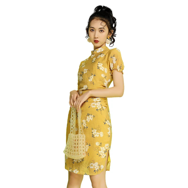 New Improved Cheongsam Chinese Style Retro Qipao Yellow Printed Daisy Dress For Young Girl Oriental Traditional Clothes DQL3484 
New Improved Cheongsam Chinese Style Retro Qipao Yellow Printed Daisy Dress For Young Girl Oriental Traditional Clothes DQL3484