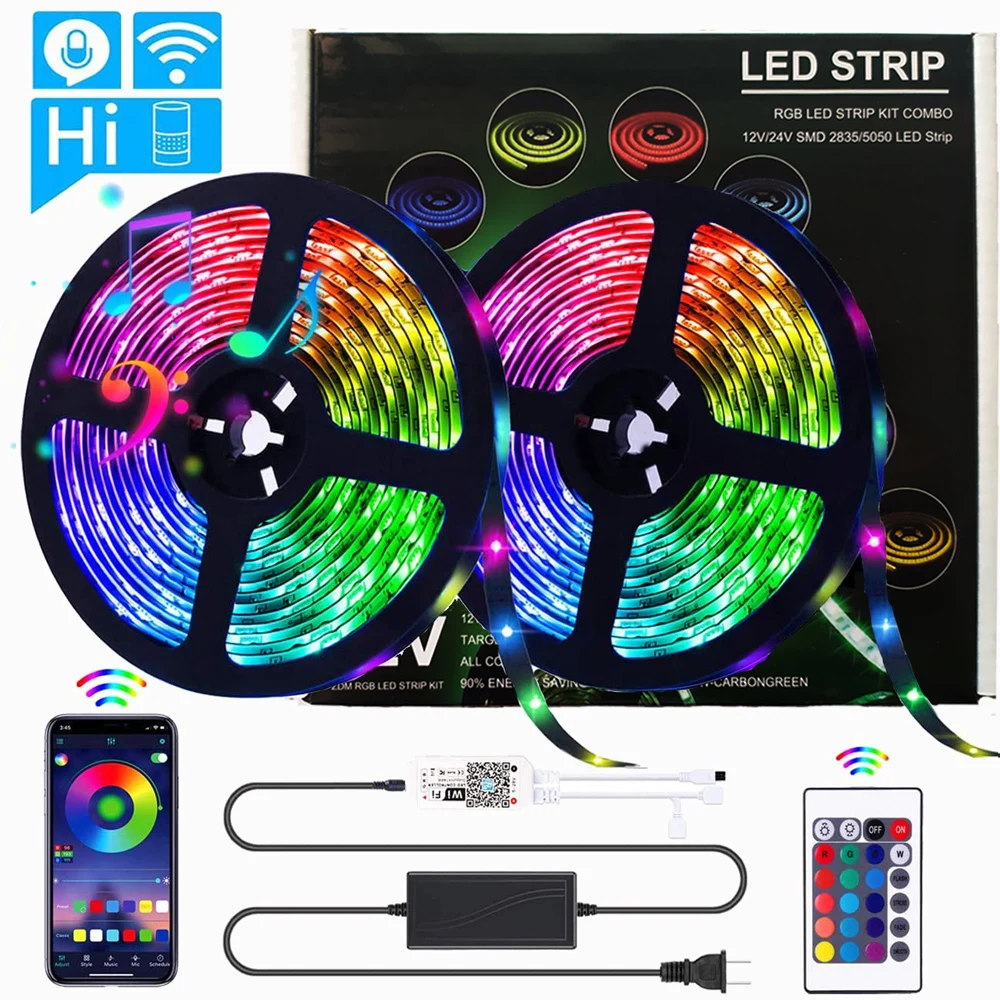 Умная Светодиодная лента с Wi-Fi, световые полосы s RGB, 32,8 фута, световая лента SMD5050 с музыкой и синхронизацией, Wi-Fi контроллер, ИК-пульт дистанционного управления, украшение для дома Вечерние
Умная Светодиодная лента с Wi-Fi, световые полосы s RGB, 32,8 фута, световая лента SMD5050 с музыкой и синхронизацией, Wi-Fi контроллер, ИК-пульт дистанционного управления, украшение для дома Вечерние