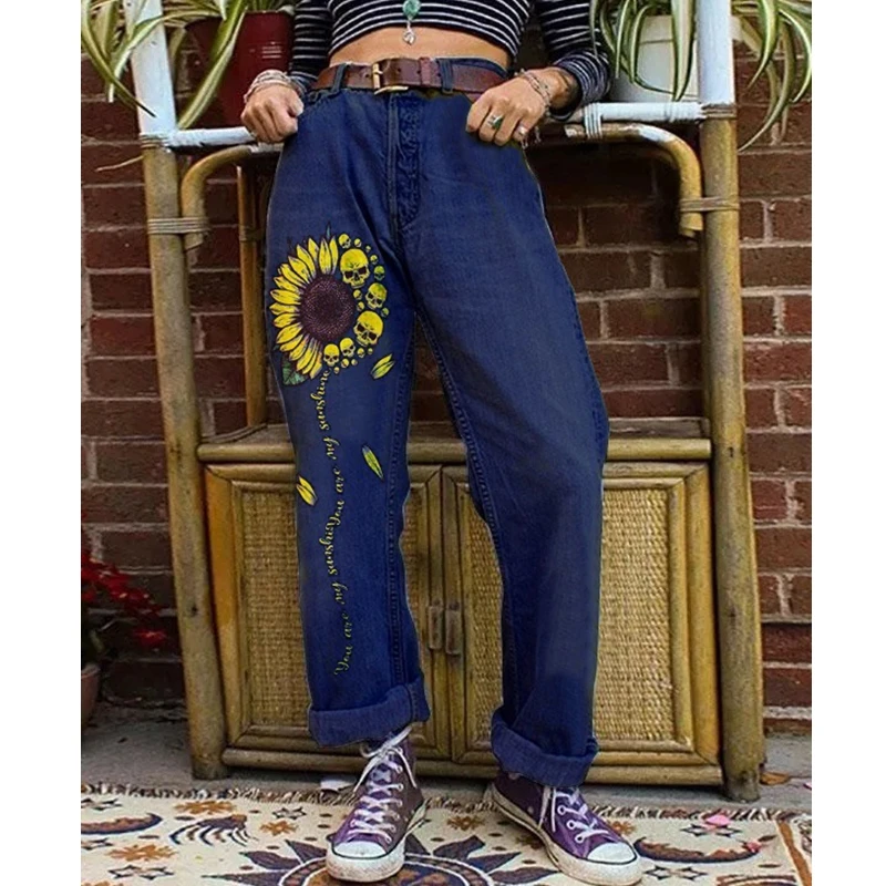 Lugentolo Woman Jeans Fall Fashion Print Mid Waist Straight Skull Streetwear Jeans for Women Loose Trousers
Lugentolo Woman Jeans Fall Fashion Print Mid Waist Straight Skull Streetwear Jeans for Women Loose Trousers