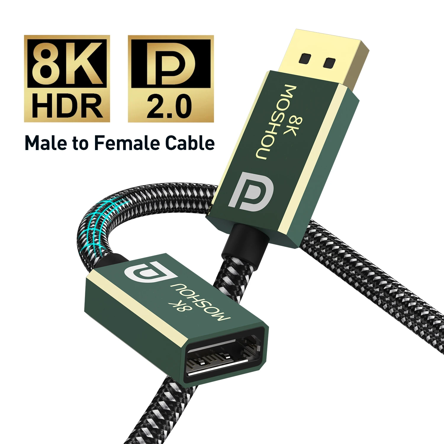 

Moshou 8K Display Port 2.0 Male To Female Extetion Cable UHD 8K@60Hz 4K@120Hz Ultra Speed 48Gbps HDR for Projector RTX3080 HDTV