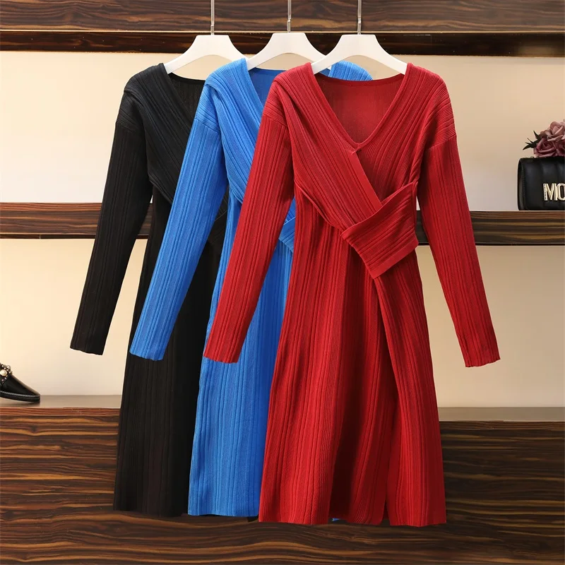 Женское трикотажное платье JSXDHK, однотонное винтажное платье-свитер с V-образным вырезом, с разрезом, осень 2021
Женское трикотажное платье JSXDHK, однотонное винтажное платье-свитер с V-образным вырезом, с разрезом, осень 2021