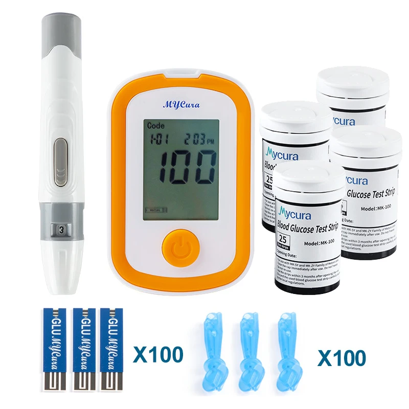Глюкометра глюкометра с ЖК-дисплеем, 100 шт. тестовых полосок и ланцетов 
Глюкометра глюкометра с ЖК-дисплеем, 100 шт. тестовых полосок и ланцетов