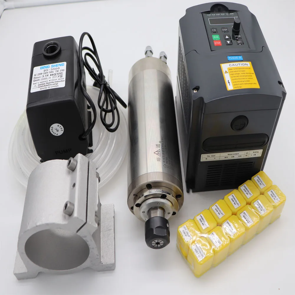 ER20 2.2KW water cooling spindle cnc milling spind+2.2KW inverter+ ER20 collets+water pump +water pipe +matched spindle support
ER20 2.2KW water cooling spindle cnc milling spind+2.2KW inverter+ ER20 collets+water pump +water pipe +matched spindle support
