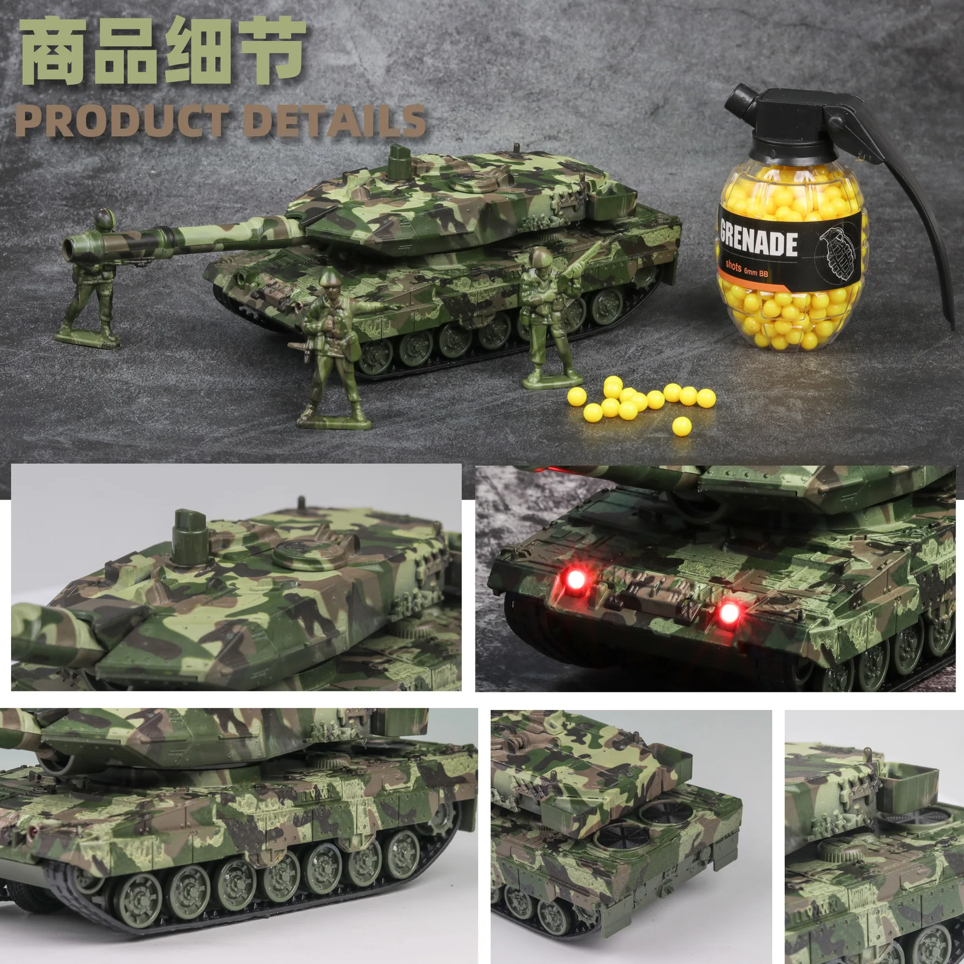 Simulation 1:32 Ground Military Tank Alloy Toy Model Can Play BB Bomb with Sound Light Pull Back Function Tank Model Diecast 
Simulation 1:32 Ground Military Tank Alloy Toy Model Can Play BB Bomb with Sound Light Pull Back Function Tank Model Diecast