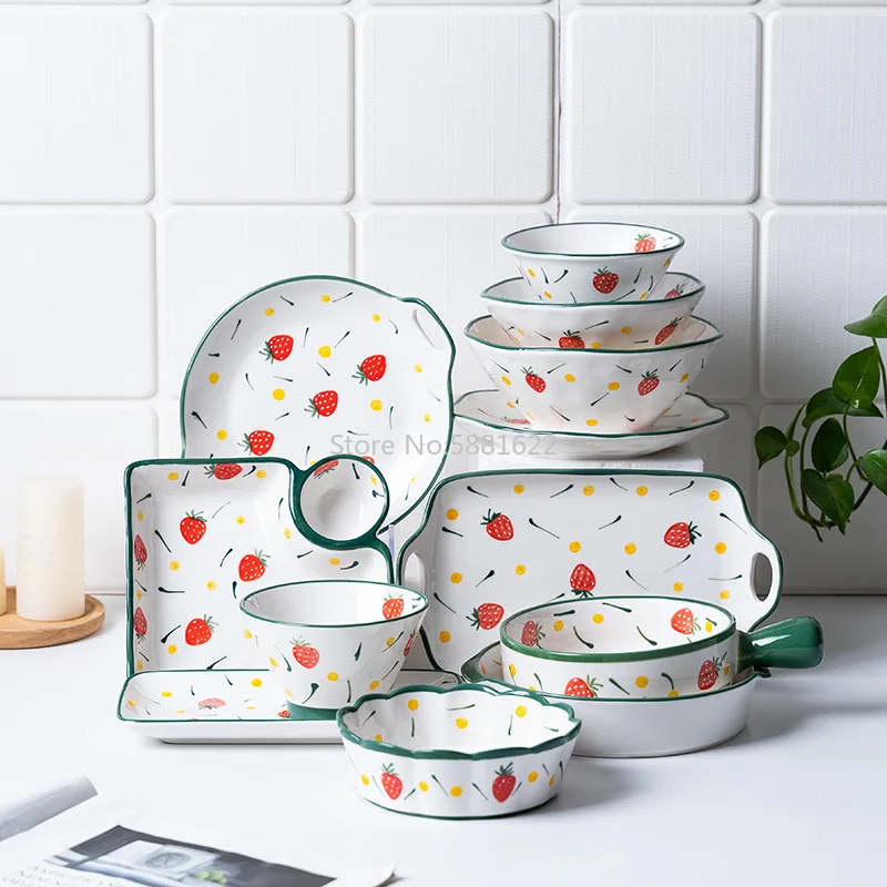 Hand-painted Underglaze Ceramic Dishes Set Combination Eating Bowl Soup Bowl Noodle Bowl Dish Set Creative Strawberry 
Hand-painted Underglaze Ceramic Dishes Set Combination Eating Bowl Soup Bowl Noodle Bowl Dish Set Creative Strawberry