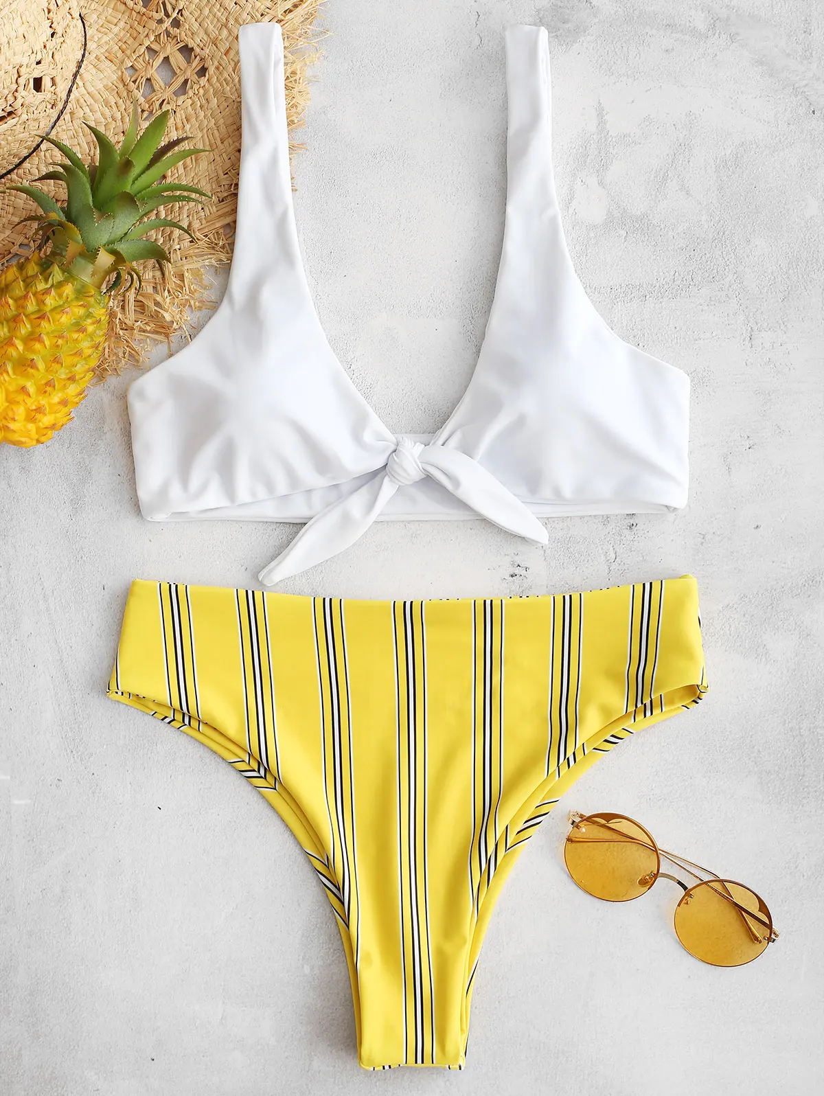 ZAFUL Striped Knotted Bikini Set High Waisted Plunging Neck Wire Free Padded Swim Suit Holiday Pullover Sexy Women Bathing Suit
ZAFUL Striped Knotted Bikini Set High Waisted Plunging Neck Wire Free Padded Swim Suit Holiday Pullover Sexy Women Bathing Suit