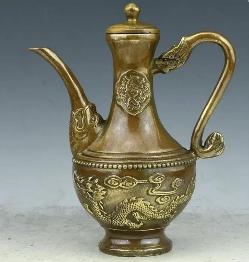 Латунный медный чайник в античном стиле из восьми медных флагонов с драконом