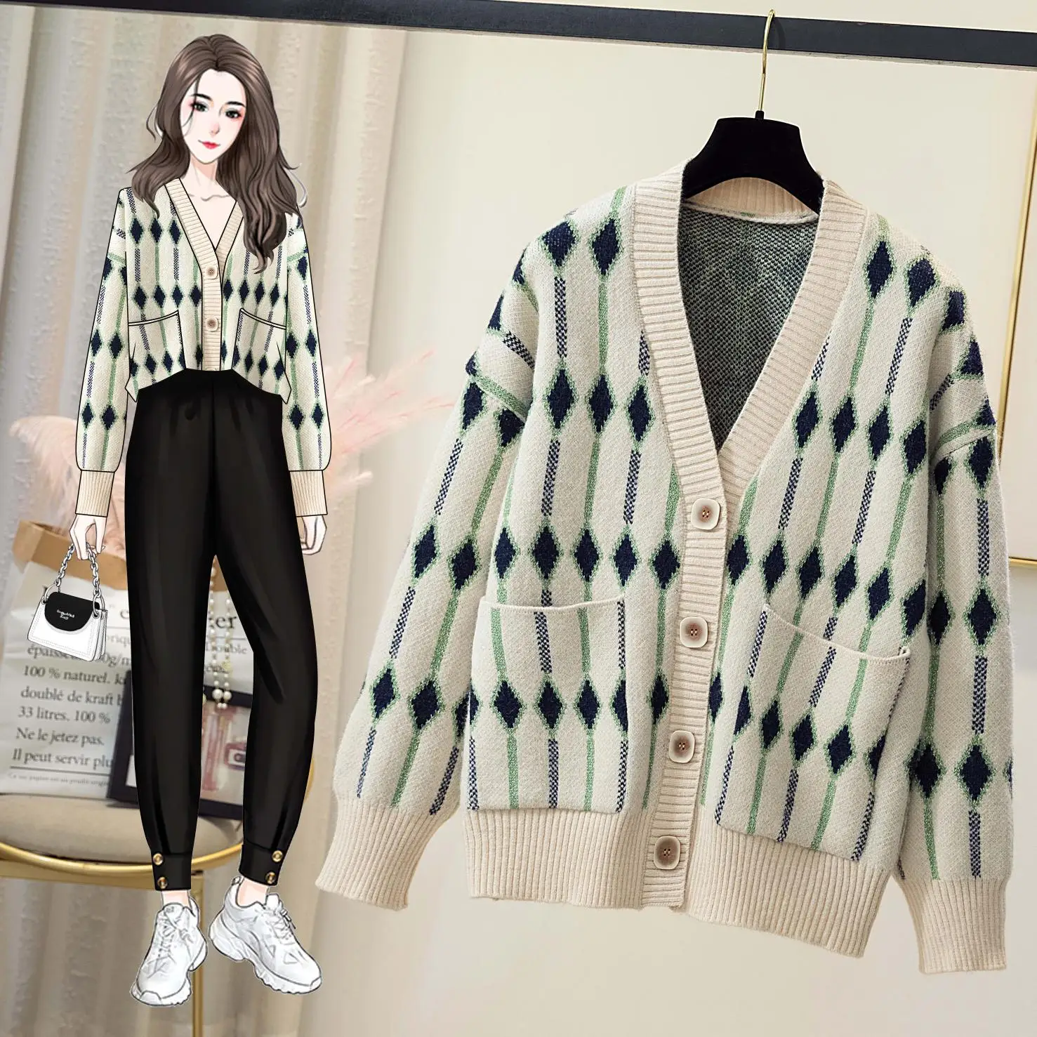 Plaid Sweet Knitted Plus Large Size Oversize Korean Style Fashion Cardigan For Autumn Women'S Clothing Ladies Sweaters Winter
Plaid Sweet Knitted Plus Large Size Oversize Korean Style Fashion Cardigan For Autumn Women'S Clothing Ladies Sweaters Winter