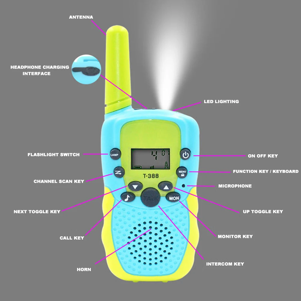 Walkie Talkie Kids Backlit LCD Flashlight 22 Channels 2 Way Radio Toys 2pcs Handheld Transceiver for Boys Girls Christmas gifts
Walkie Talkie Kids Backlit LCD Flashlight 22 Channels 2 Way Radio Toys 2pcs Handheld Transceiver for Boys Girls Christmas gifts