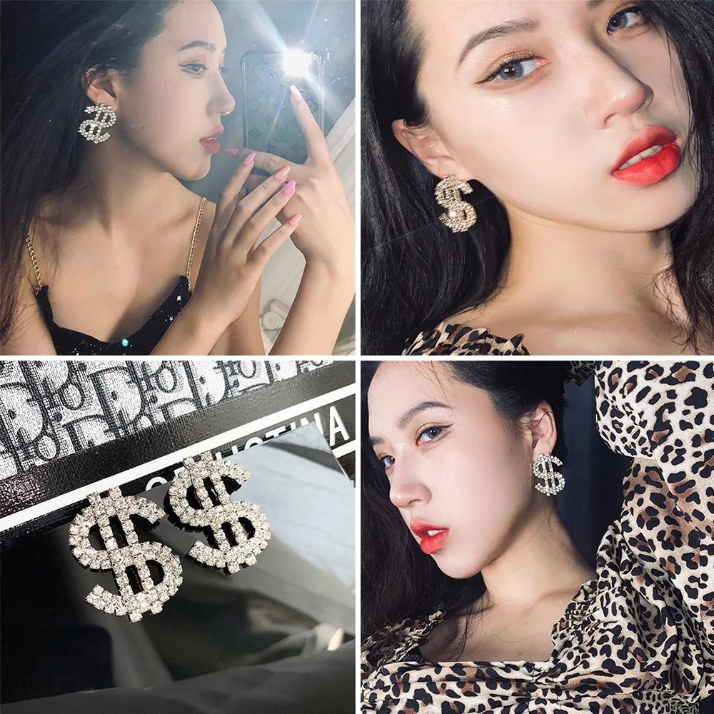 Personality Rhinestone Dollar Icon Shape Shiny Dangle Women's Earrings Prevent Allergy Quality Ear Nail 2021
Personality Rhinestone Dollar Icon Shape Shiny Dangle Women's Earrings Prevent Allergy Quality Ear Nail 2021