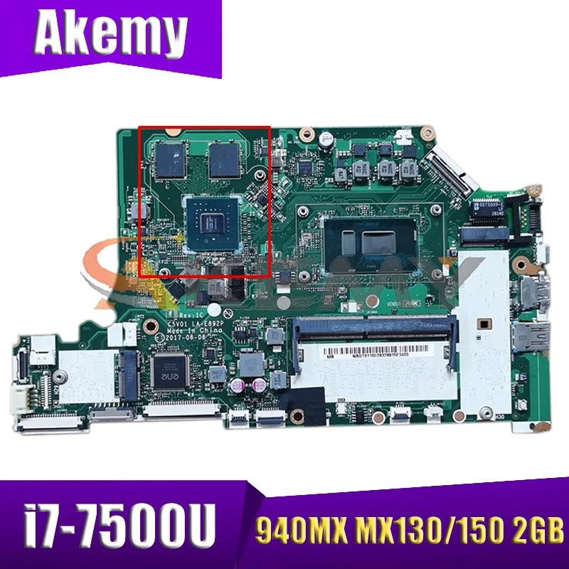 C5V01 LA-E892P MB для ACER A515-51G A315-53G A615-51G материнская плата для ноутбука с i7-7500U 940MX MX130/150 2GB-GPU 4GB-RAM
C5V01 LA-E892P MB для ACER A515-51G A315-53G A615-51G материнская плата для ноутбука с i7-7500U 940MX MX130/150 2GB-GPU 4GB-RAM