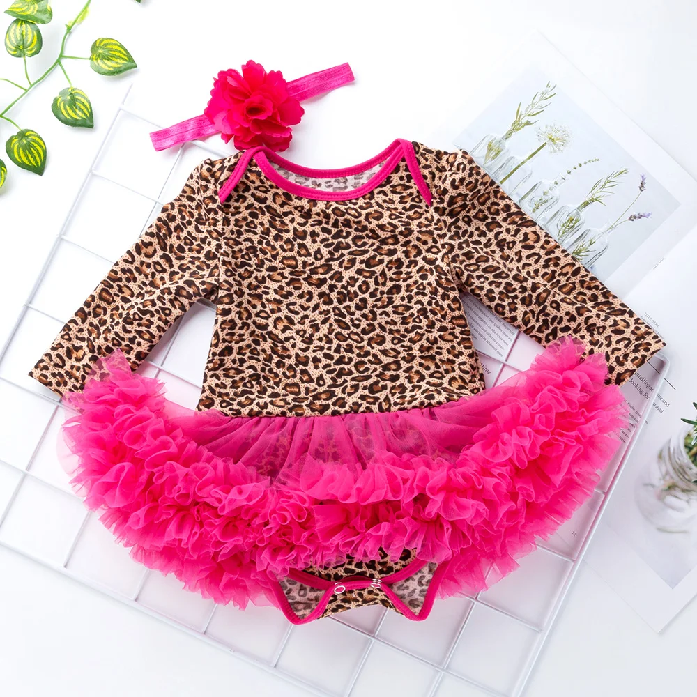 Детский комбинезон с длинным рукавом юбка-пачка леопардовым принтом и