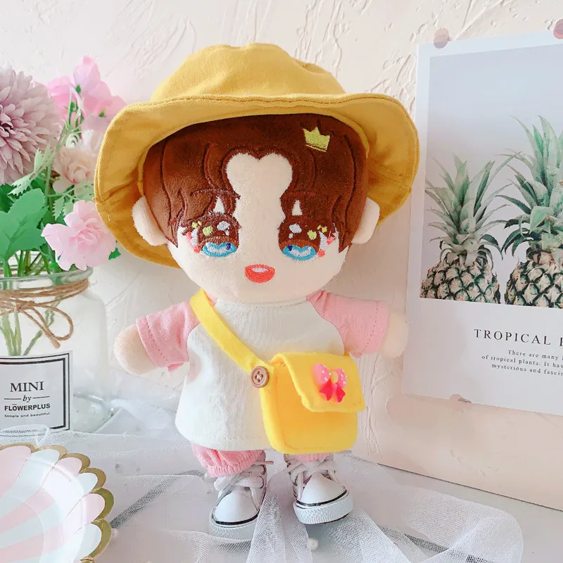 

Doll Clothes T-shirt yellow Fisherman hat shoes for 20cm Idol Dolls Accessories Plush Doll's Clothing Toys Korea Kpop EXO Dolls