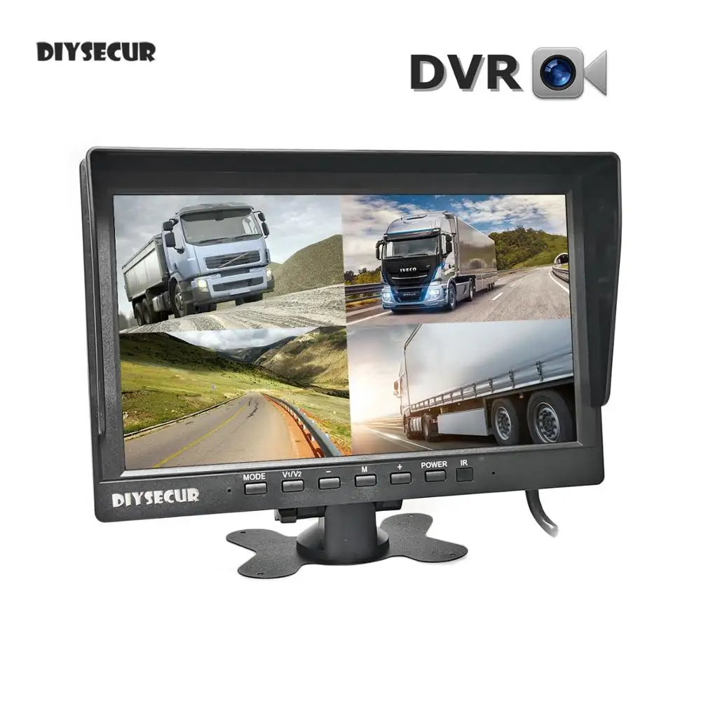 

DIYSECUR 1024*800 AHD 10.1" 4 Split Quad IPS Screen Rear View Car Monitor Support 4 x 960P AHD Camera SD Card Video Recording