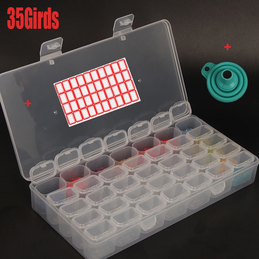 35Grids with funnel storage box diamond storage accessories box diamond painting cross stitch resin rhinestone beads container
35Grids with funnel storage box diamond storage accessories box diamond painting cross stitch resin rhinestone beads container