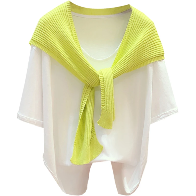 2021 summer new side slit top + ice silk knitted shawl two-piece t-shirt women one
2021 summer new side slit top + ice silk knitted shawl two-piece t-shirt women one