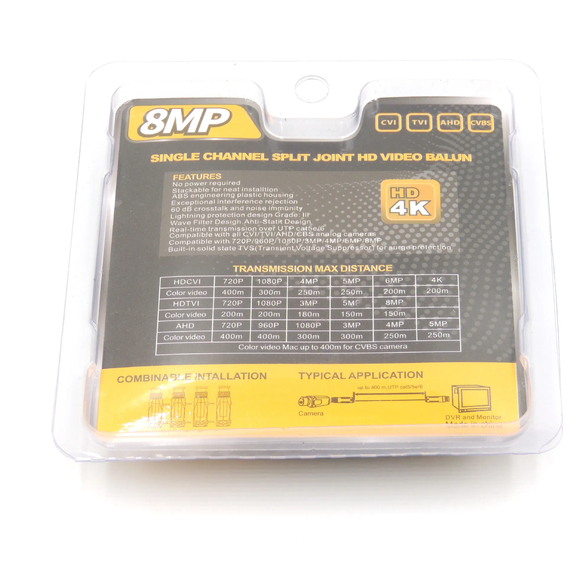 8.0 MP CVI TVI AHD Split Joint HD Passive Video Balun
8.0 MP CVI TVI AHD Split Joint HD Passive Video Balun