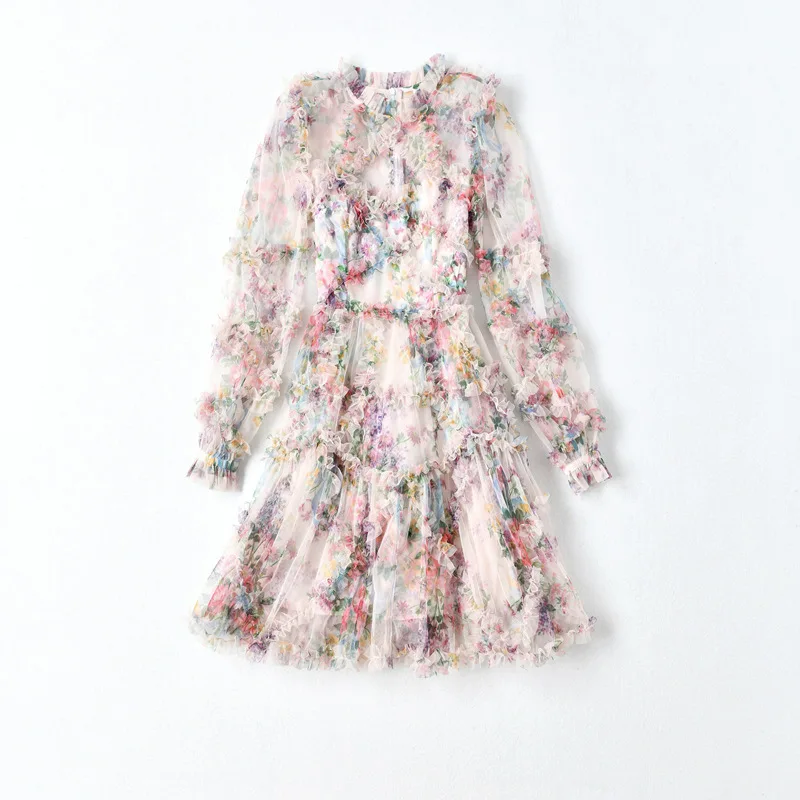 21 spring women's new fashion print close waist ear edge super fairy mesh dress short
21 spring women's new fashion print close waist ear edge super fairy mesh dress short