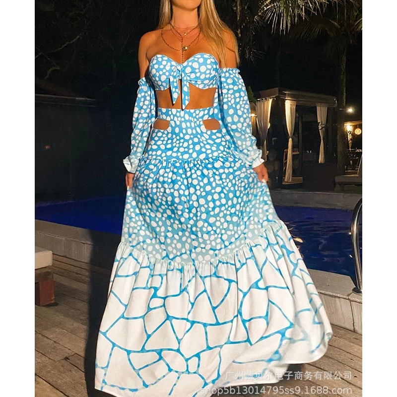 WEPBEL Women's Sexy Printed Slim Suit Summer Hollow Out Pleated Stitching Skirt + Lantern Sleeve Lace-up Strapless Top Suit
WEPBEL Women's Sexy Printed Slim Suit Summer Hollow Out Pleated Stitching Skirt + Lantern Sleeve Lace-up Strapless Top Suit