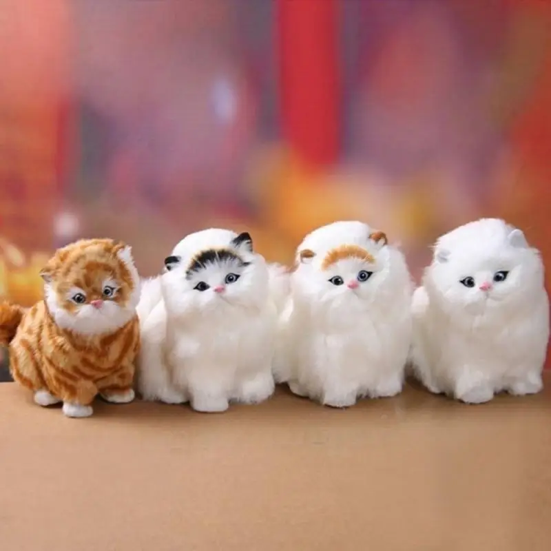 Electric Simulation Stuffed Plush Cats Animal Models Handmade Toys Soft Sounding Cute Cat Doll Toy Kids Children Girl Gift | Игрушки и
