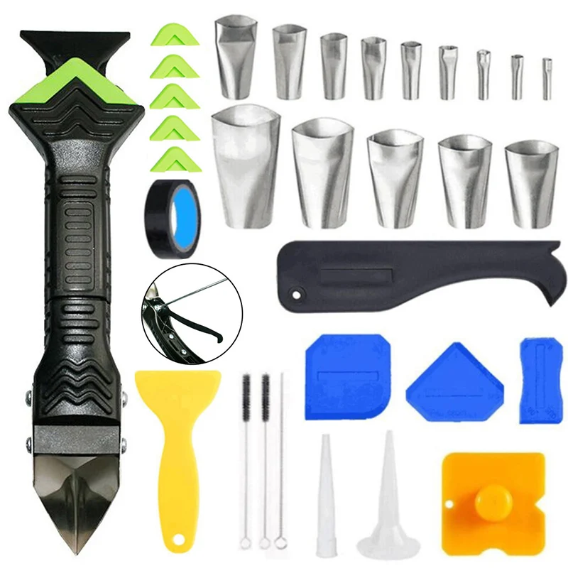 32pcs Caulking tool 3 in 1 Caulking Scraper with Stainless Steel Nozzles Reusable Plastic Hand Tools Set Accessories
32pcs Caulking tool 3 in 1 Caulking Scraper with Stainless Steel Nozzles Reusable Plastic Hand Tools Set Accessories