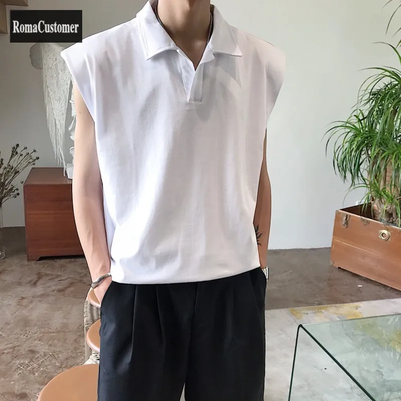 Summer Korean Sleeveless Vest Turn-Down Collar Fashion Pullover Loose Straight Mens T-Shirts Solid Pullover Casual Male Blouse
Summer Korean Sleeveless Vest Turn-Down Collar Fashion Pullover Loose Straight Mens T-Shirts Solid Pullover Casual Male Blouse