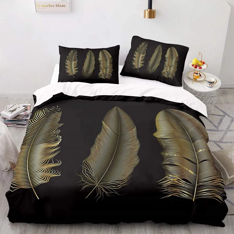 3D Printing Black Duvet Cover Set 135x200 Pillowcase 3Pcs,260x220 Quilt Cover,Golden Feather Pattern Bedding Set
3D Printing Black Duvet Cover Set 135x200 Pillowcase 3Pcs,260x220 Quilt Cover,Golden Feather Pattern Bedding Set
