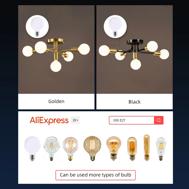 Nordic E27 Chandelier for Home Gold/Black Ceiling Decor Light Modern G95 Bulb Indoor Lighting Fixture for Living Room Bedroom
Nordic E27 Chandelier for Home Gold/Black Ceiling Decor Light Modern G95 Bulb Indoor Lighting Fixture for Living Room Bedroom