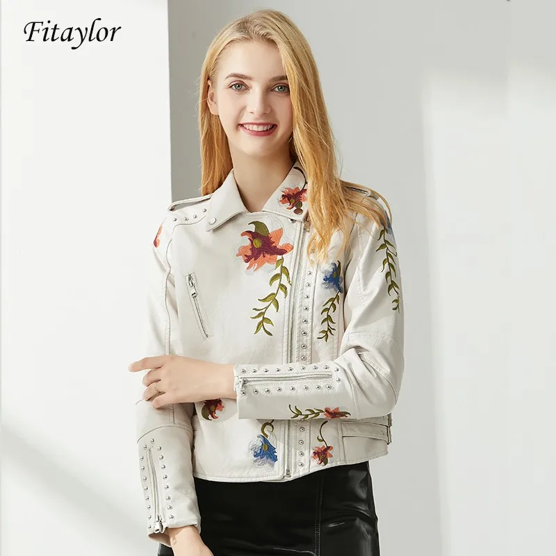 Fitaylor New Women Floral Embroidery Pu Leather Jacket Autumn Rivet Faux Soft Leather Streetwear Coat Black Punk Outerwear
Fitaylor New Women Floral Embroidery Pu Leather Jacket Autumn Rivet Faux Soft Leather Streetwear Coat Black Punk Outerwear