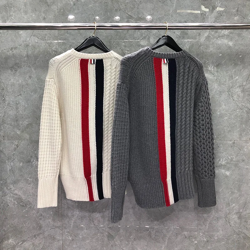 

Брендовый свитер THOM TB, мужской шерстяной пуловер, повседневный однотонный полосатый Высококачественный корейский дизайн
