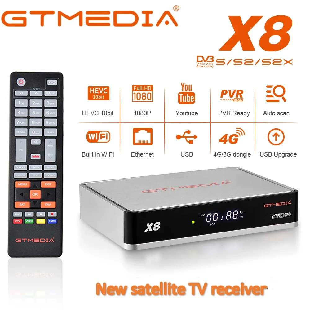 GTMEDIA NEW X8 DVB-S/S2/S2X V8 NOVA next's Generation H.265 Built in 2.4G Wifi Satellite Tv Receiver TV Set-top Box For Spain TV
GTMEDIA NEW X8 DVB-S/S2/S2X V8 NOVA next's Generation H.265 Built in 2.4G Wifi Satellite Tv Receiver TV Set-top Box For Spain TV