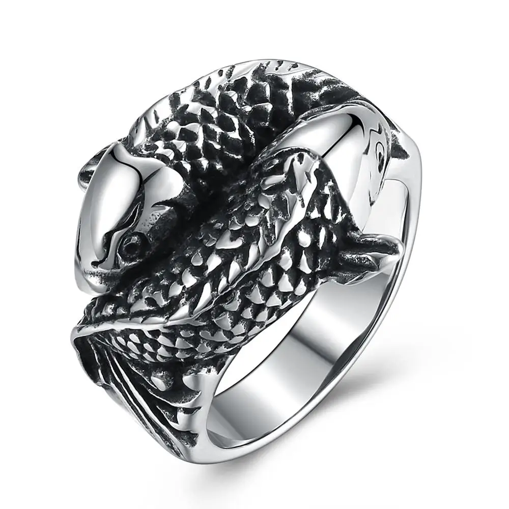 Мужское кольцо из титановой стали с змеиным рисунком|Кольца| |