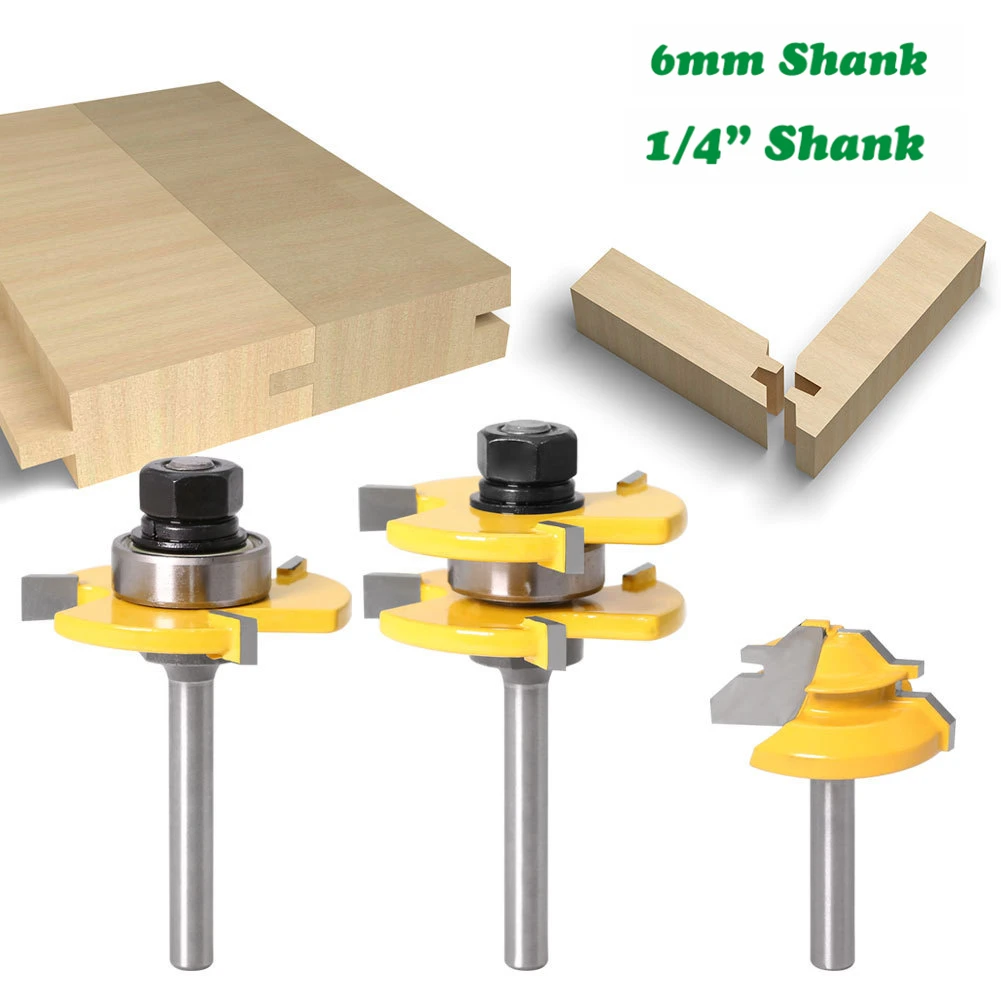 3pcs 1/4" or 6m Tongue Groove Router Bit Set 3/4" Stock 3 Teeth T-shape Wood Milling Cutter Flooring Tool for Wood Working Tool
3pcs 1/4" or 6m Tongue Groove Router Bit Set 3/4" Stock 3 Teeth T-shape Wood Milling Cutter Flooring Tool for Wood Working Tool