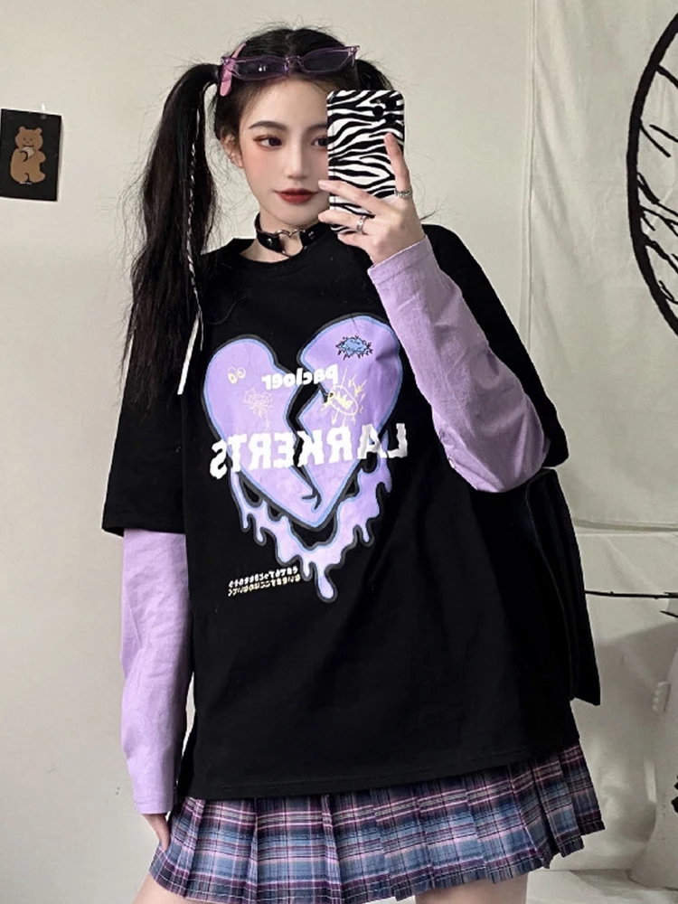 Japanese Kawaii Broken Heart Purple Clothes Long-Sleeved T-Shirt For Girls Sweet Harajuku Tops Tee Gothic Women Bottoming Shirts
Japanese Kawaii Broken Heart Purple Clothes Long-Sleeved T-Shirt For Girls Sweet Harajuku Tops Tee Gothic Women Bottoming Shirts