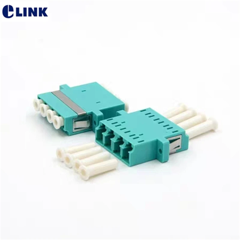 

50pcs LC Quad fiber optic Adapter OM3 aqua optical fibre connector LC UPC ftth coupler MM free shipping IL<0.2dB ELINK