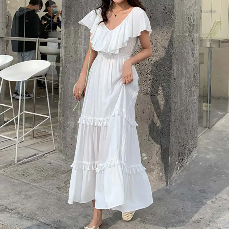 Runway Elegant Ruffle Fringe Party Night Dress Maxi White Vintage Women Dress 2021 Summer Long Boho Vacation Beach Dress Korean
Runway Elegant Ruffle Fringe Party Night Dress Maxi White Vintage Women Dress 2021 Summer Long Boho Vacation Beach Dress Korean