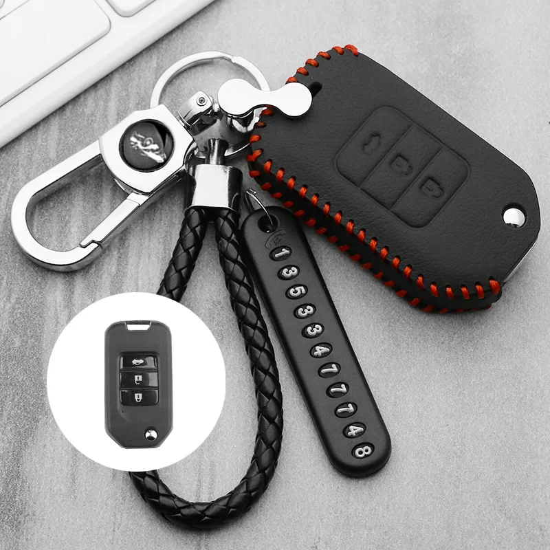 

3 Button leatherCar Key Fob Pocket Cover Case For Honda Civic CR-V HR-V Accord Jade Crider Odyssey 2015- 2018 Remote Protector